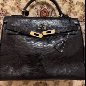 Vintage SISO genuine lizard Kelly style bag